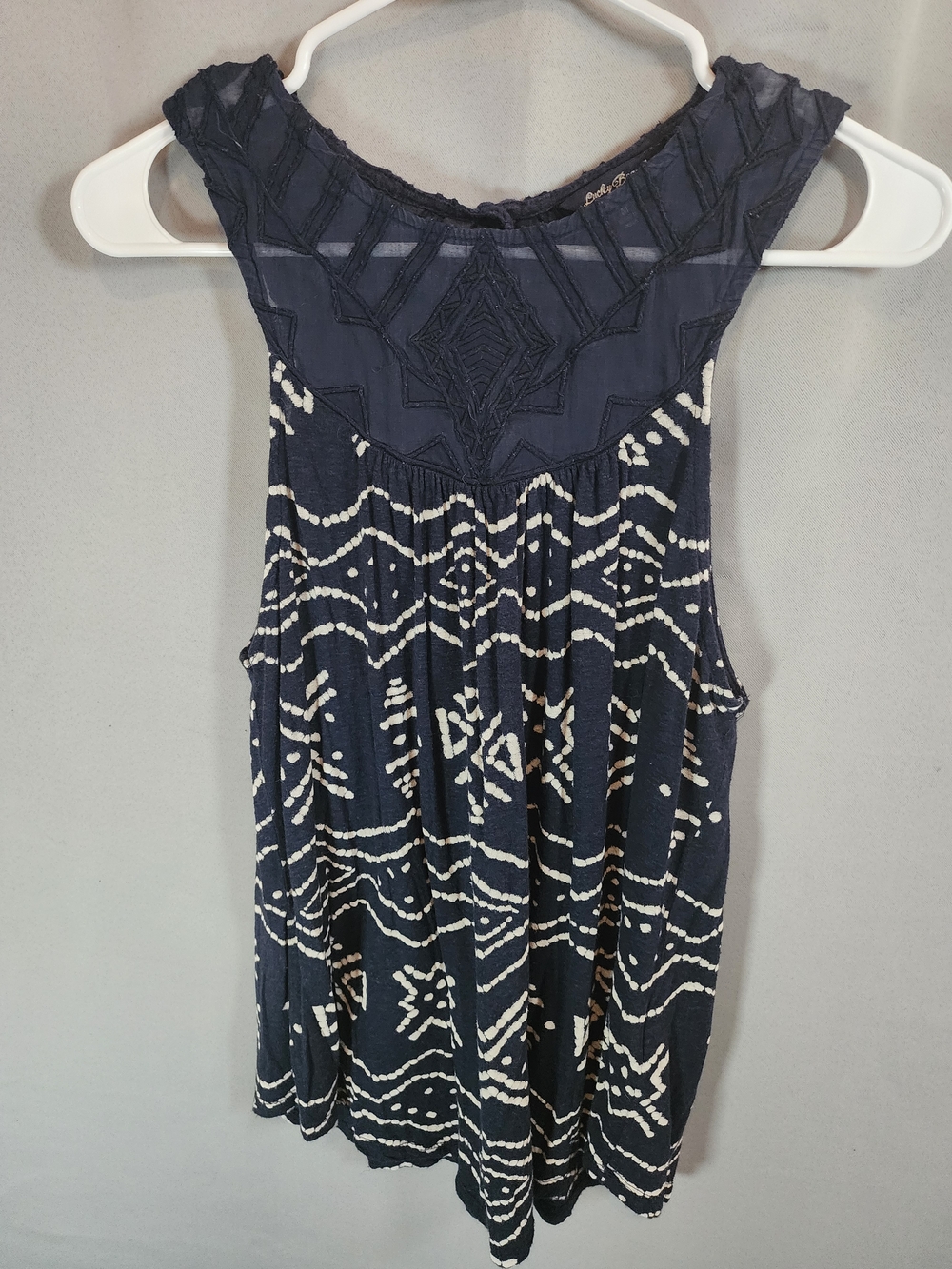 Lucky Brand Navy Blue Embroidered Boho Top